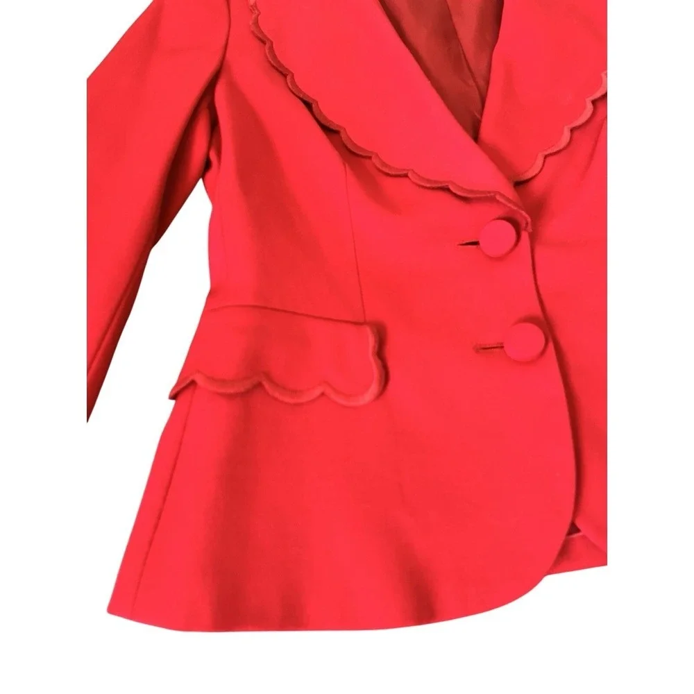 Vintage Moschino Cheap And Chic Blazer Skirt Set Red Scalloped Edge 10/ 40 Italy - Picture 14 of 16